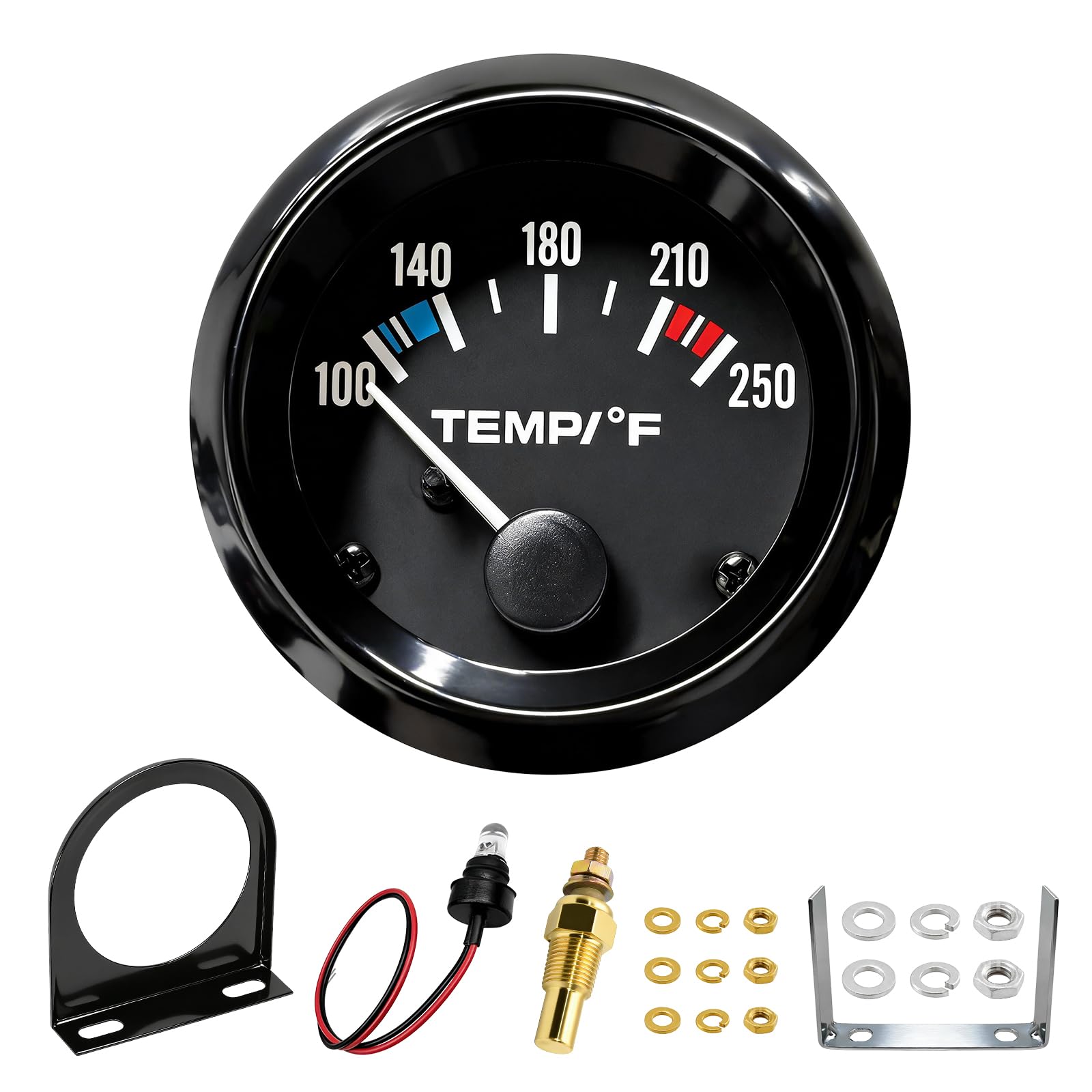 Water Temp Gauge, 2.3" 57mm 100-250℉ Automotive Water Temp Thermometer with LED Backlight, DC 12V Coolant Temperature Gauge Kit with Sensor for Cars Trucks Marine Boats-image-30