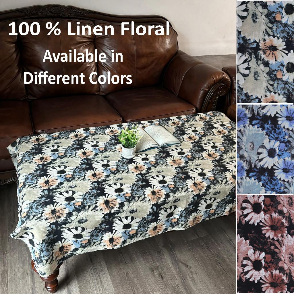 3-Yards Natural Linen Floral Fabric | Linen Fabric by The Yard for Clothing |Floral Fabric by The Yard |100% Linen Fabric Linen cloth for Sewing, Crafts, Tablecloths, Curtains, Drapes|Des.2 Brown