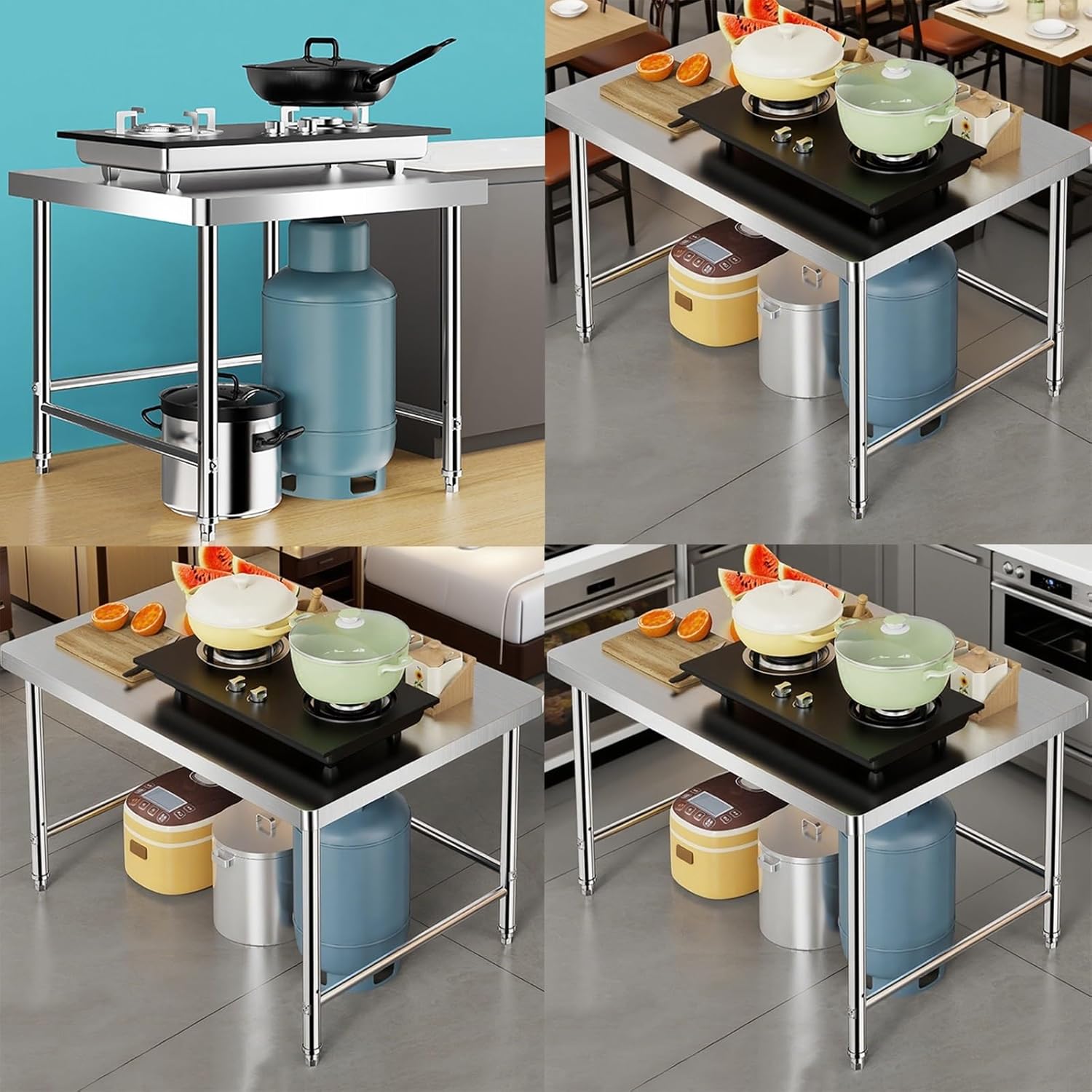 Removable Single-Layer Stainless Steel Work Table H 80cm Kitchen Workbench Adjustable Feet and Rounded Anticollision Design Packing Table