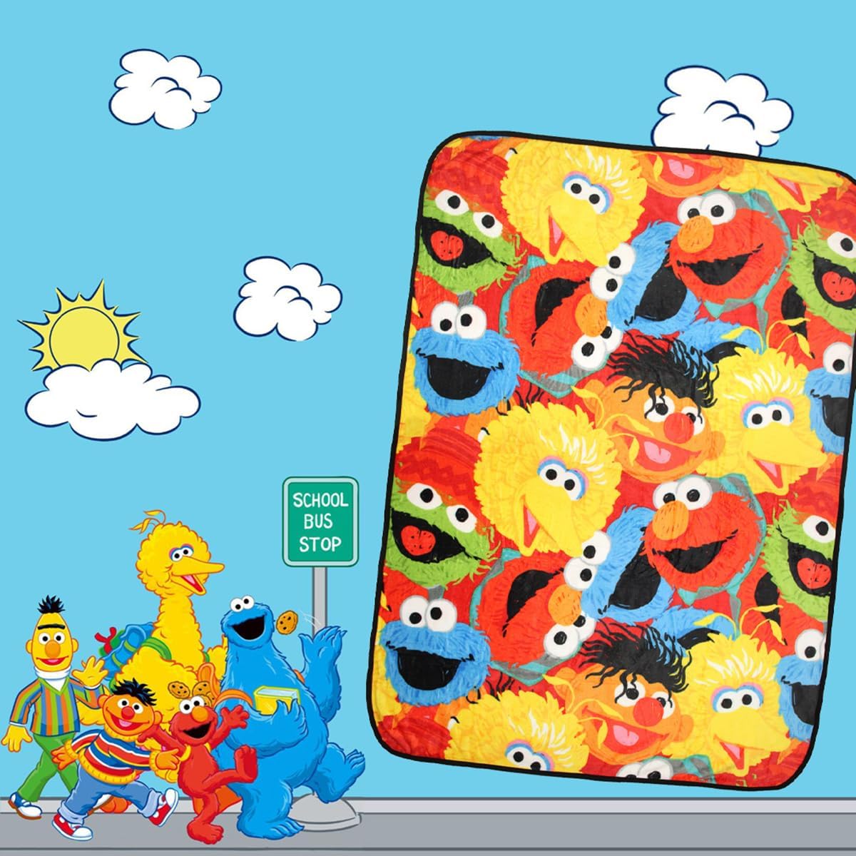 Sesame Street Blanket Elmo Cookie Monster Oscar The Grouch Ernie Big Bird Cute Plush Fuzzy Soft Throw Blanket