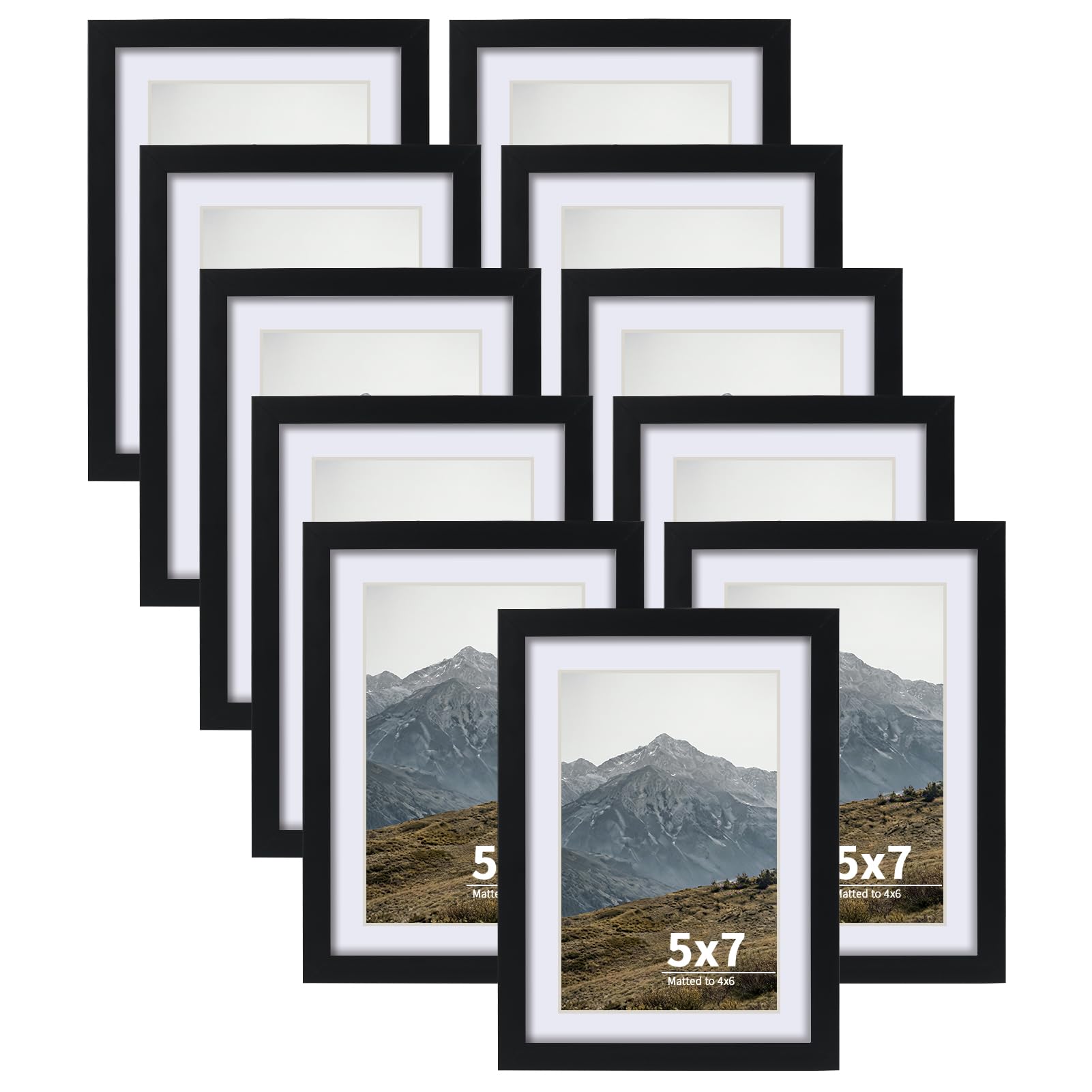 Rempry 5X7 Picture Frames Set of 11, Black 5x7 Photo Frames without Mat or Displays 4X6 Picture with Mat, Wall Mount or Tabletop Display for Home, Office
