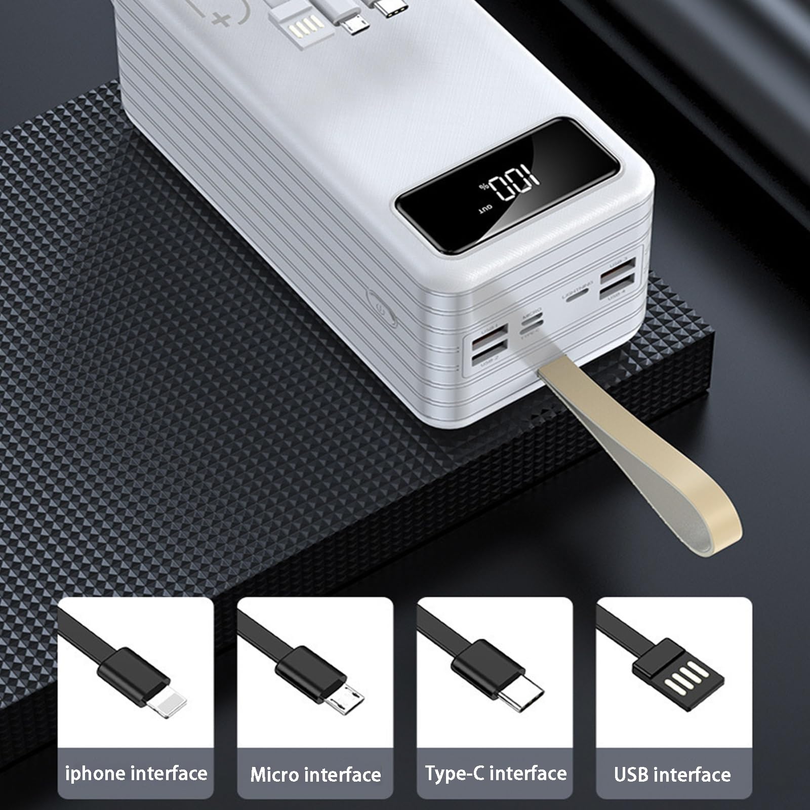 Cargador Portátil Banco De Energía 80000 MAh Paquete De Batería De Gran Capacidad Cables De Carga Incorporados Protección De Carga Inteligente Para Teléfonos Inteligentes, Tabletas, Consolas De Juegos