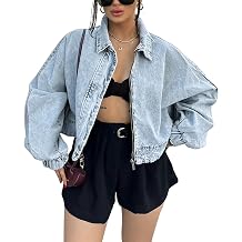 Qazel Vorrlon Oversized Cropped Denim Jacket Zip Up Light Wash for Women