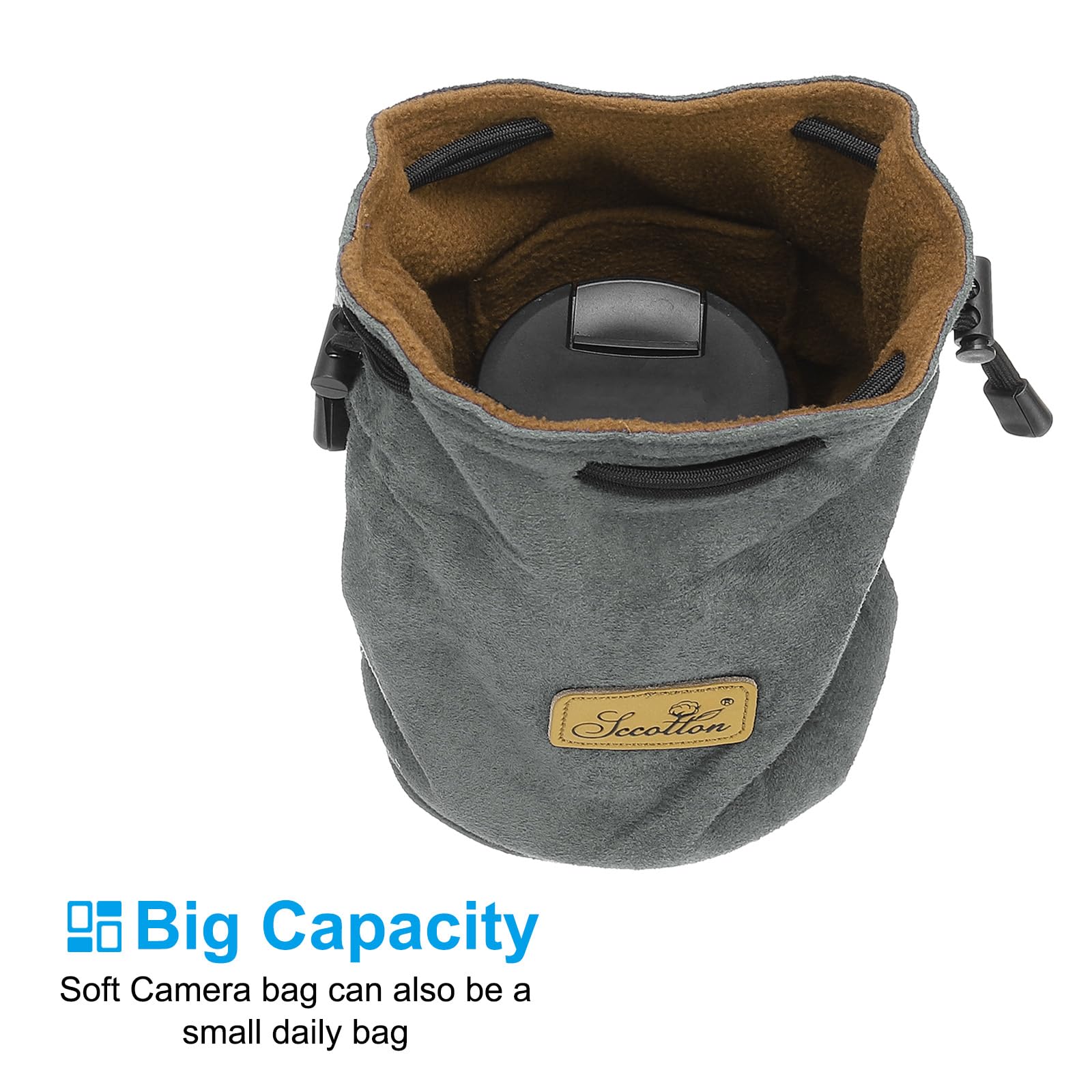 PATIKIL Pochette Souple pour Appareil Photo, Taille M, Étui de Protection Antichoc avec Cordon de Serrage en Flanelle Compatible avec Les Objectifs d'Appareil Photo Nikon, Gris (Rond)