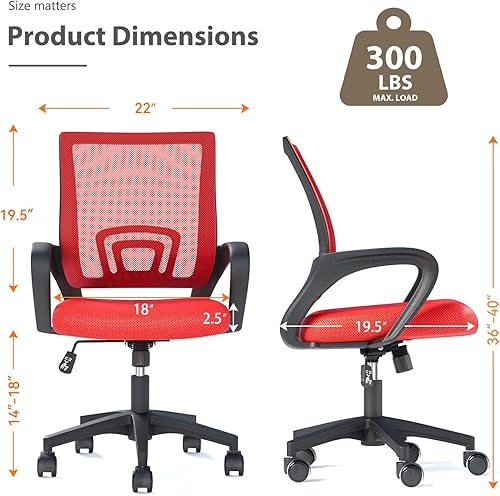 Miniatura 3 de Silla de oficina en casa, silla de escritorio ergonómica de malla con respaldo medio con soporte lumbar, diseño giratorio ajustable, cómodo