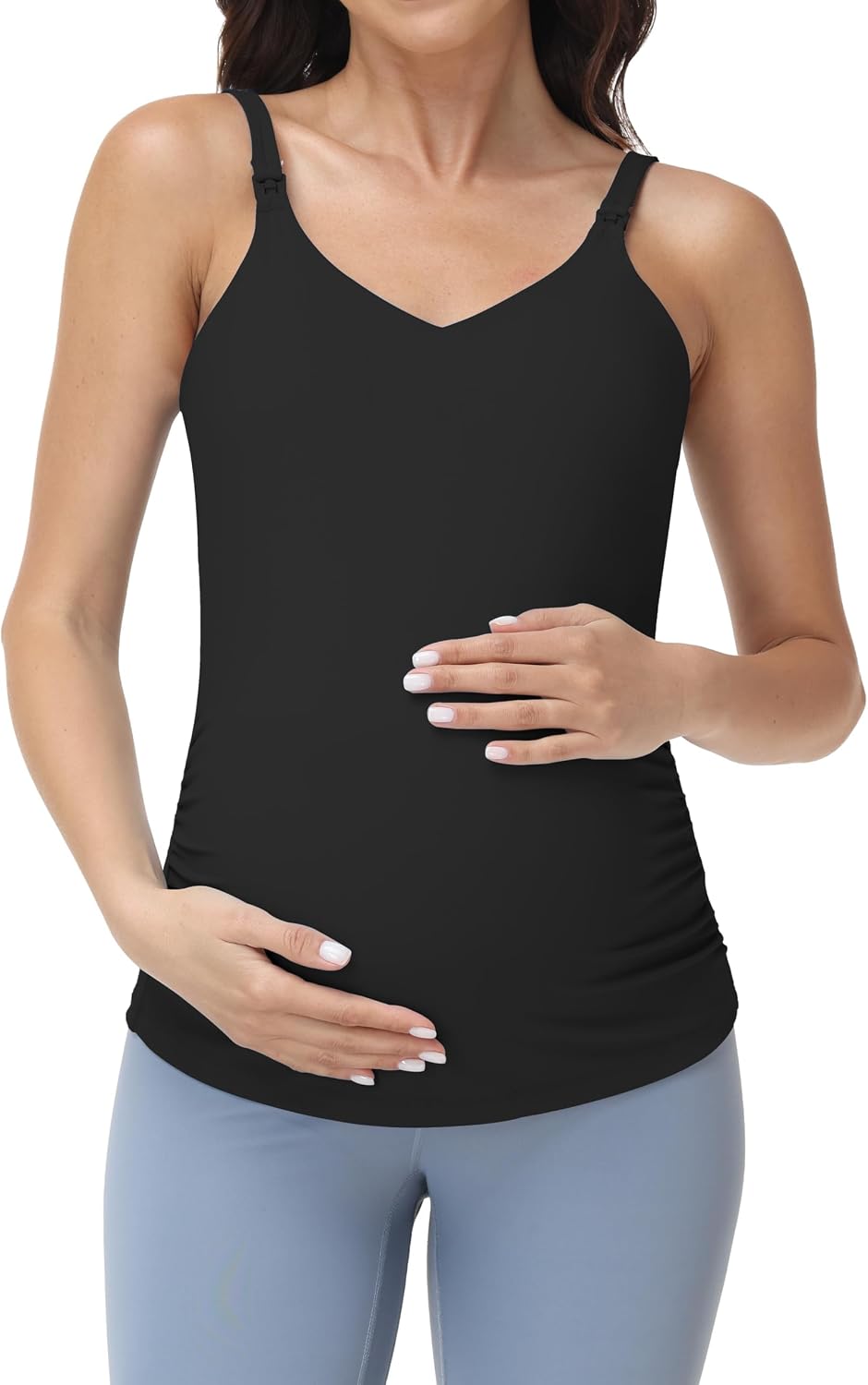 Foucome Maternity Nursing Tank Tops for Breastfeeding Comfort Stretch Pregnancy Camisoles Cami Tanks with Built in Bra