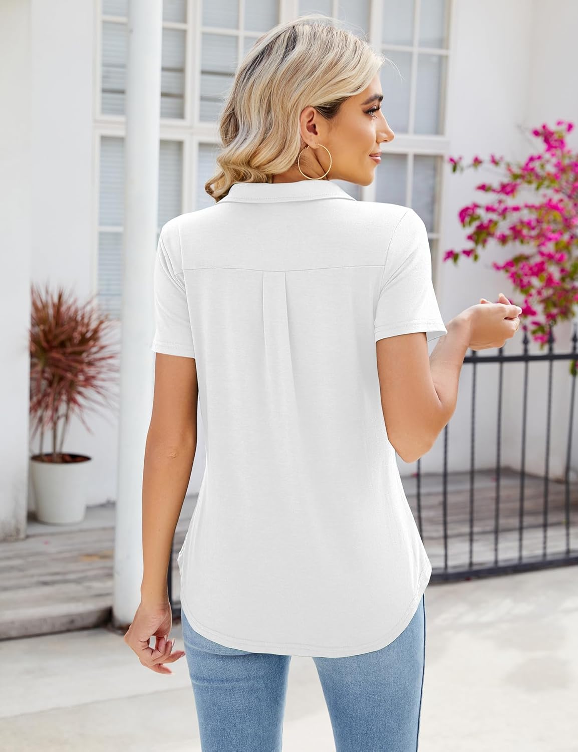 Women's Polo Shirts Collared Work Tops Short Sleeve Business Casual Dressy Blouses Summer Tops with Pocket - Image 5