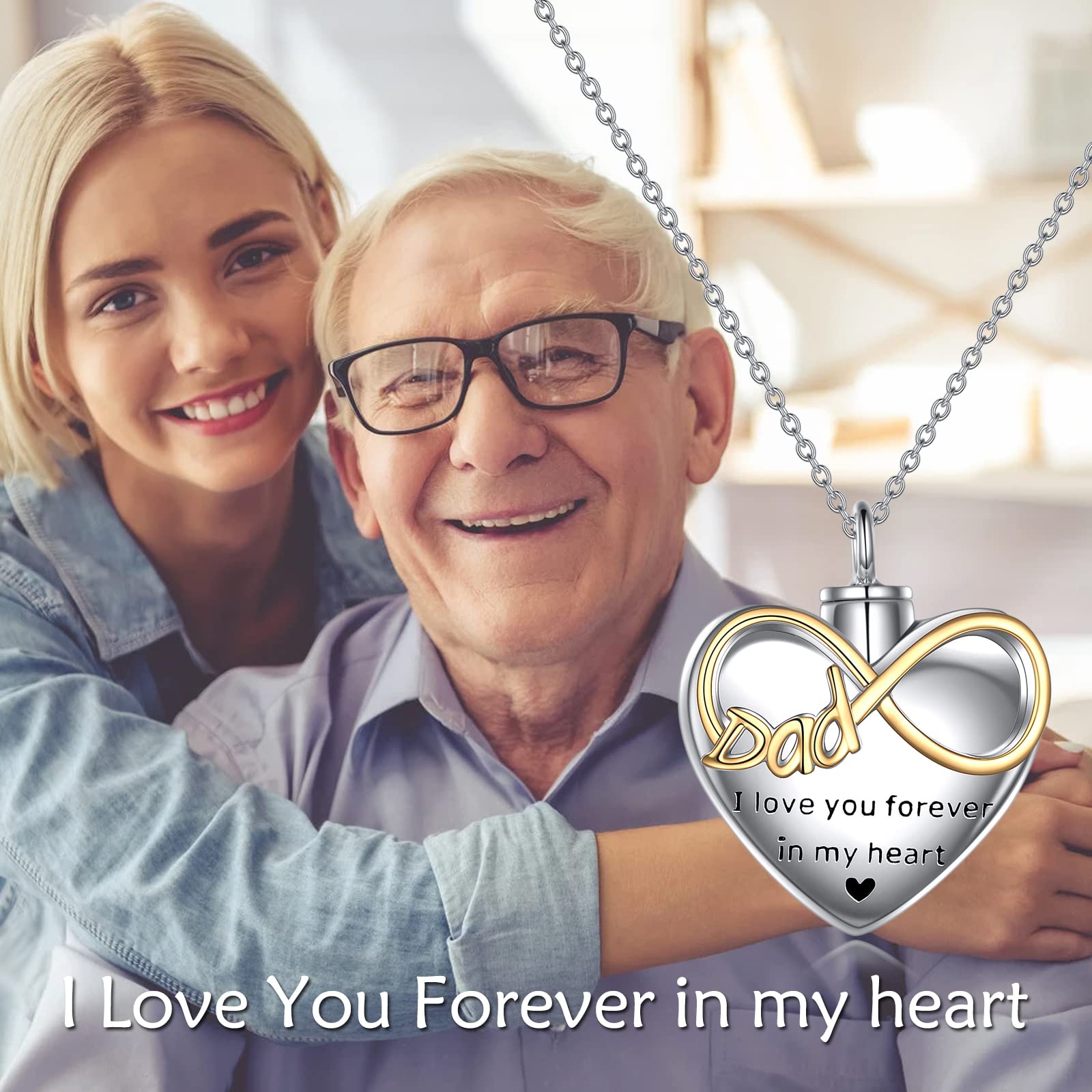 POPLYKE Infinity Herz Flügel Oma Mama Papa Urn Halskette für Asche für Damen Schloss Asche Halskette für Männer Sterling Silber Einäscherung Schmuck