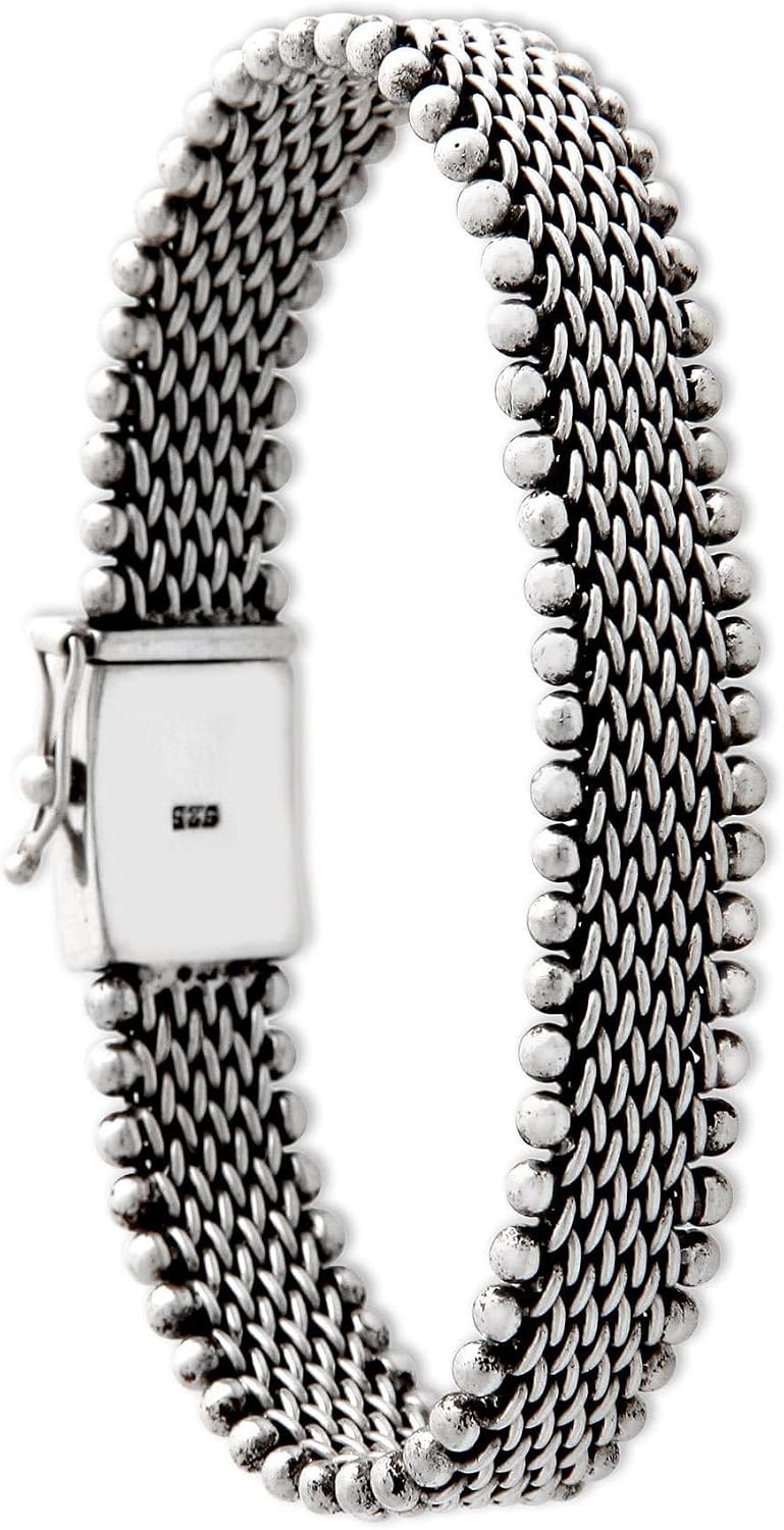 NOVICA No Stone .925 Sterling Silver Men's Link Bracelet 'The Hero'