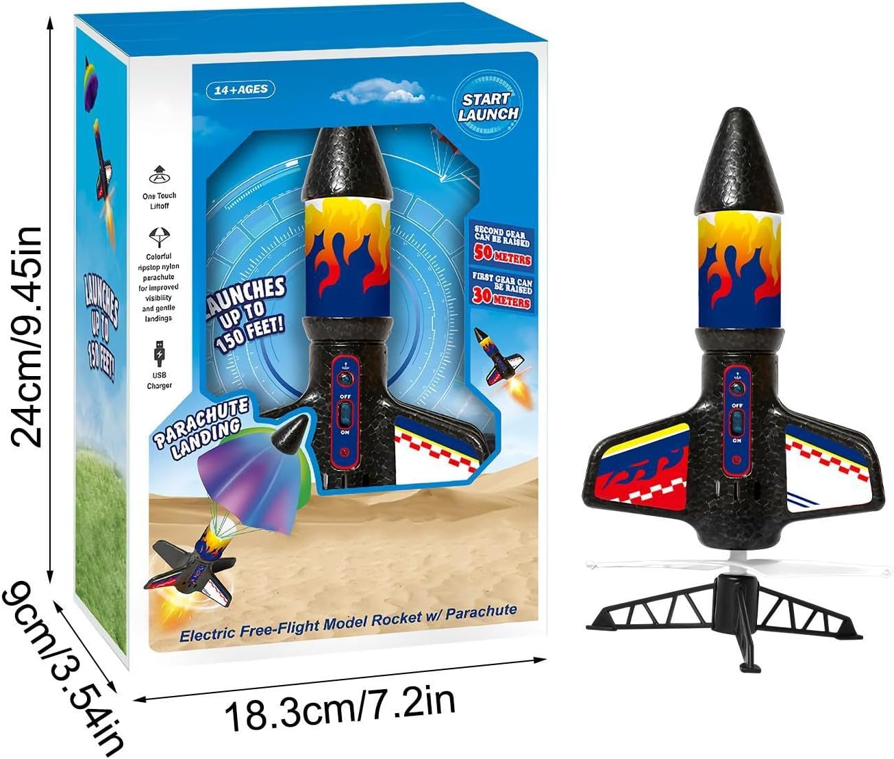 Kids Rocket Launch Toy LED Light Up Parachute Rocket, Outdoor Interactive Learning Game, Reusable Rockets Toy for Science Exploration, Fun Activity for Boys Girls Teens Students, Educational Play Toys