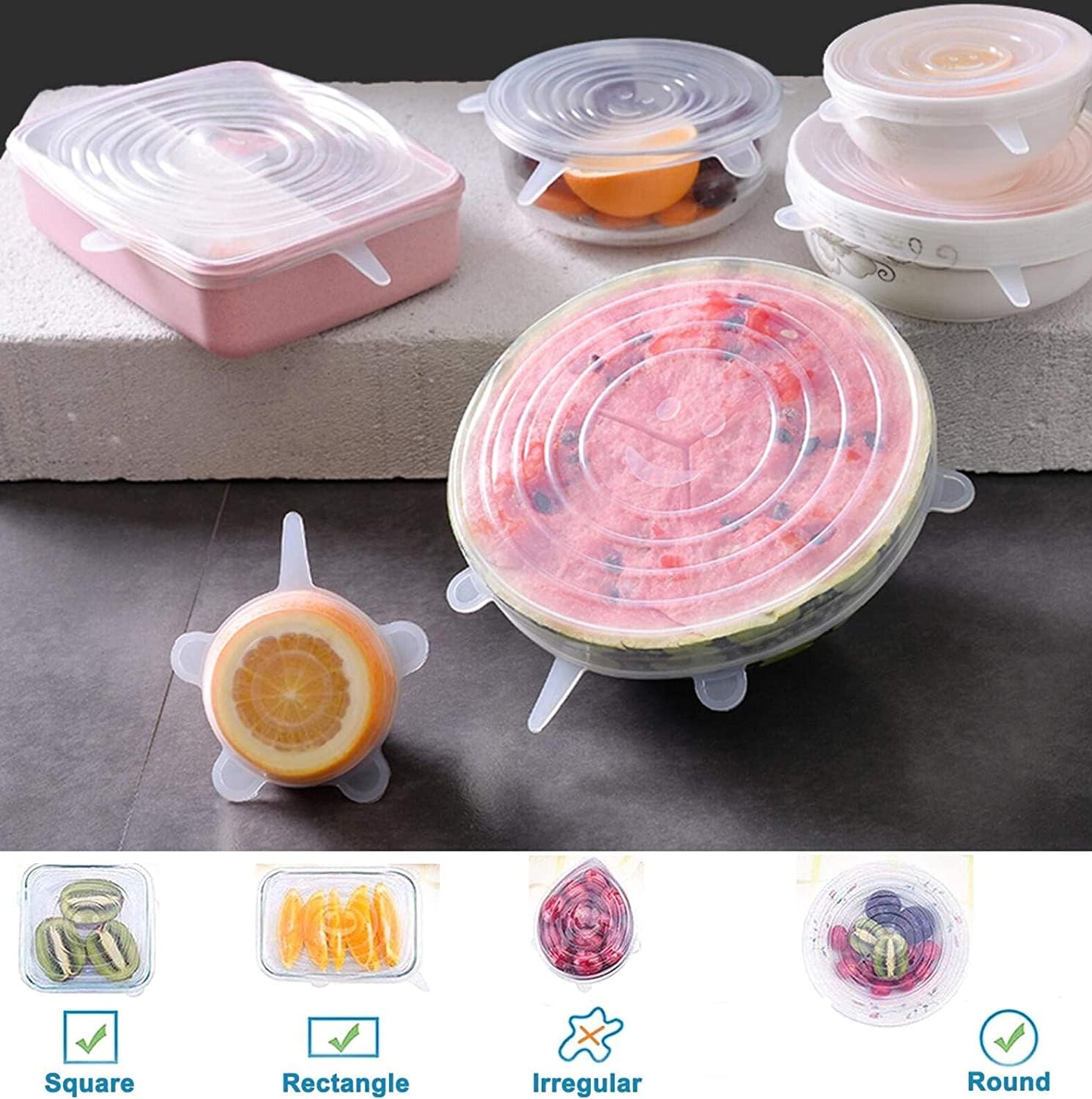 DHULI 6 Pcs Silicone Stretch Lids Microwave Safe Reuseable Flexible Food Safety Covers For Rectangle, Round, Square Bowls, Dishes, Plates, Cans, Tin, Jars, Glassware, Mugs 1