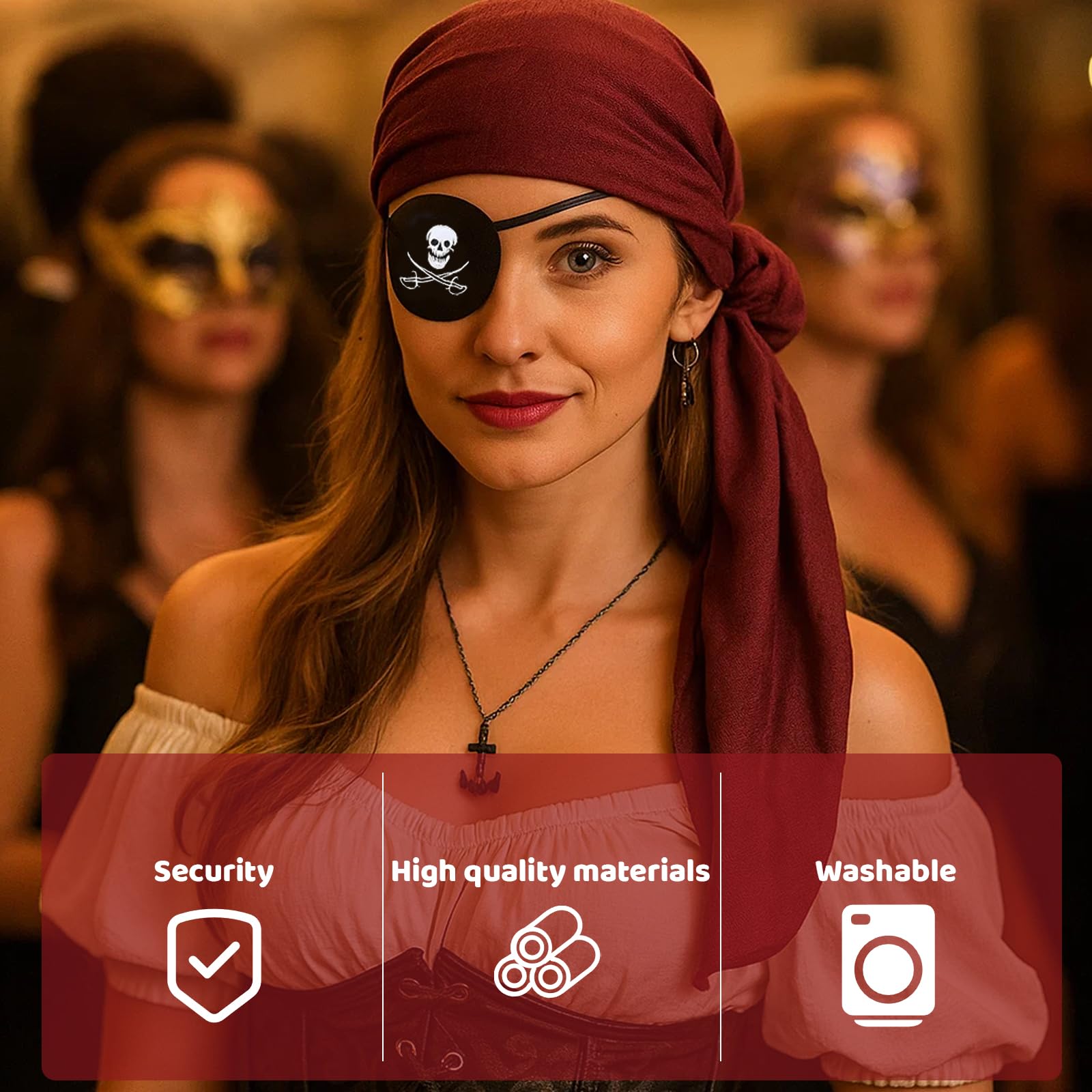 SrgPui Pirate Costume Women, 6-Pcs Pirate Accessories Set for Women Headscarf, Belt, Wristband, Eye Patch, Necklace and Ring - Image 4