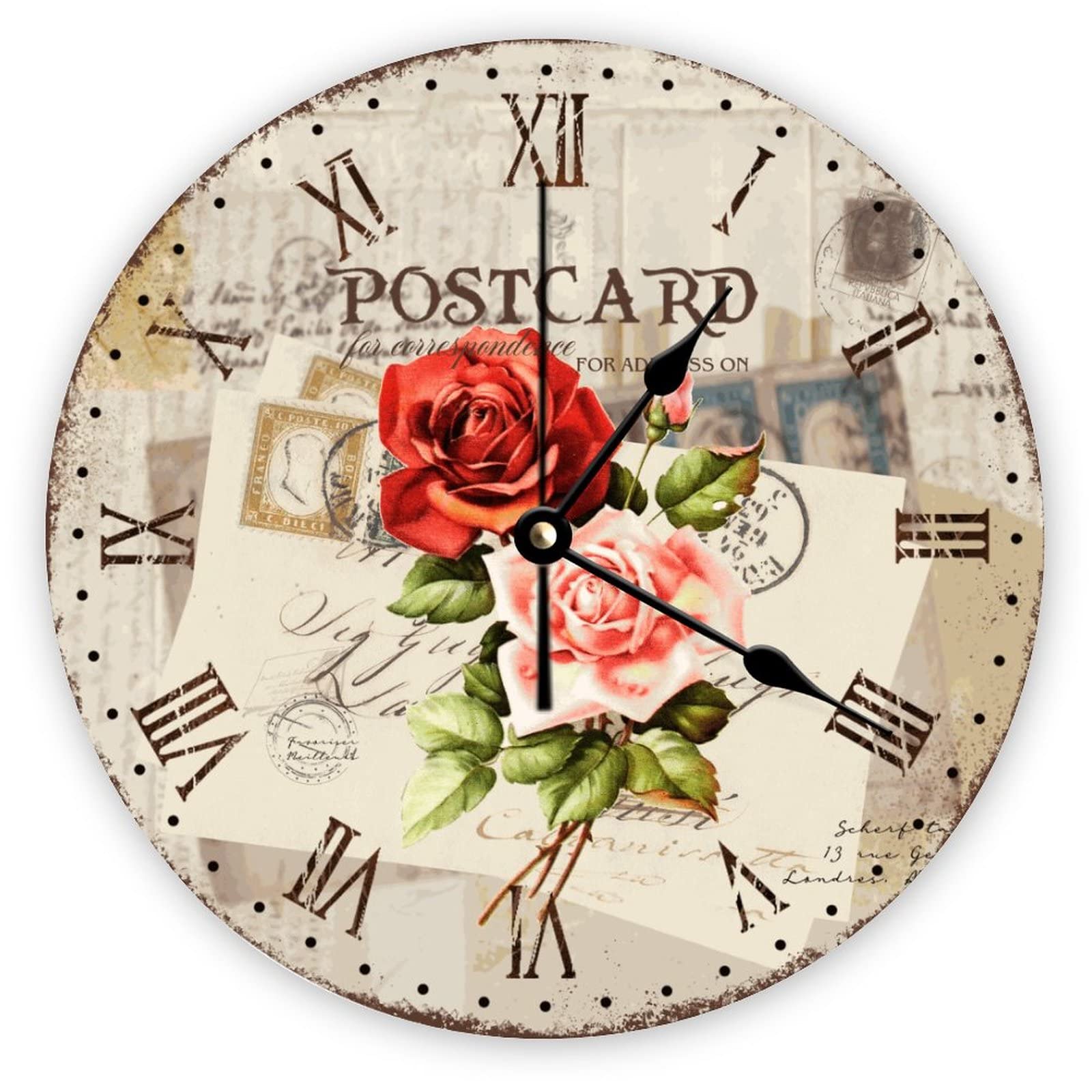 Horloge murale en bois 38 cm vintage silencieuse pour cuisine