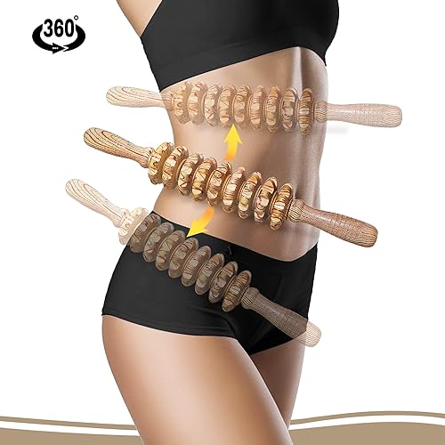 Miniatura 5 de Rodillo de masaje de terapia de madera con puntos de activación miofasciales de liberación, herramienta de masajeador para reducción de celulitis,