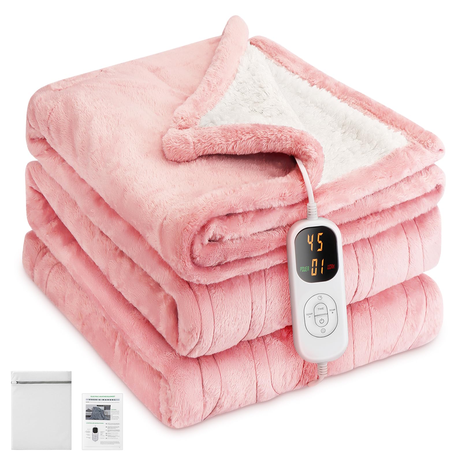 Charmofun Heizdecke mit Abschaltautomatik, 130x180CM Elektrische Wärmedecke, 8 Heizstufen, 12 Stunden Auto-Off-Timer, Maschinenwaschbar, Wärme doppel-Decke Flanell für Bett Sofa Büro