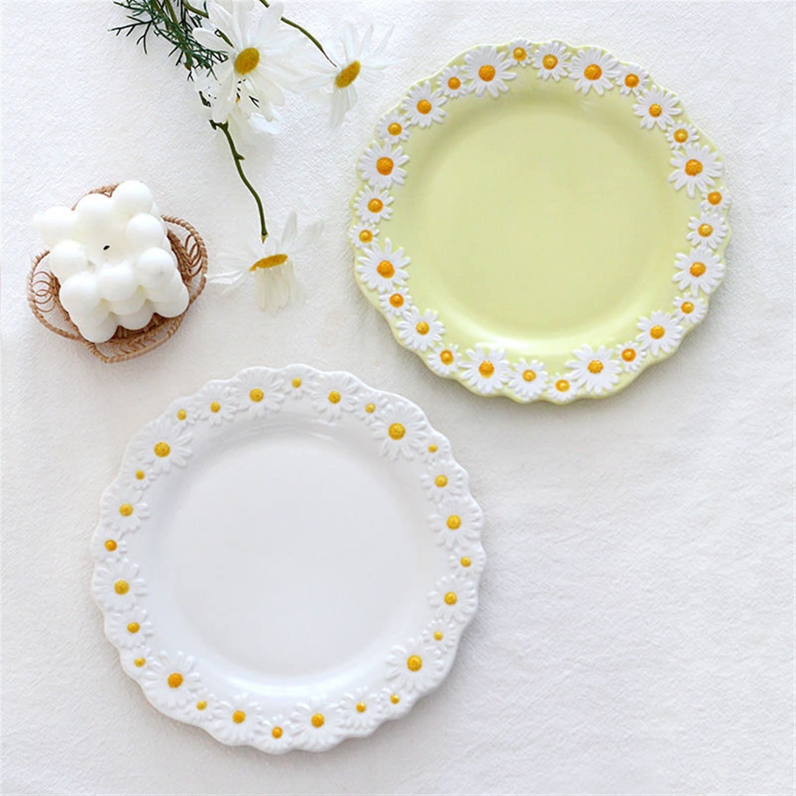 Talerze Obiadowe, Ceramiczne Talerze Deserowe W Kształcie Stokrotek, Salaterki, Naczynia Stołowe, Dania Obiadowe, Steki, Taca Na Przekąski, Biała Porcelana, Na