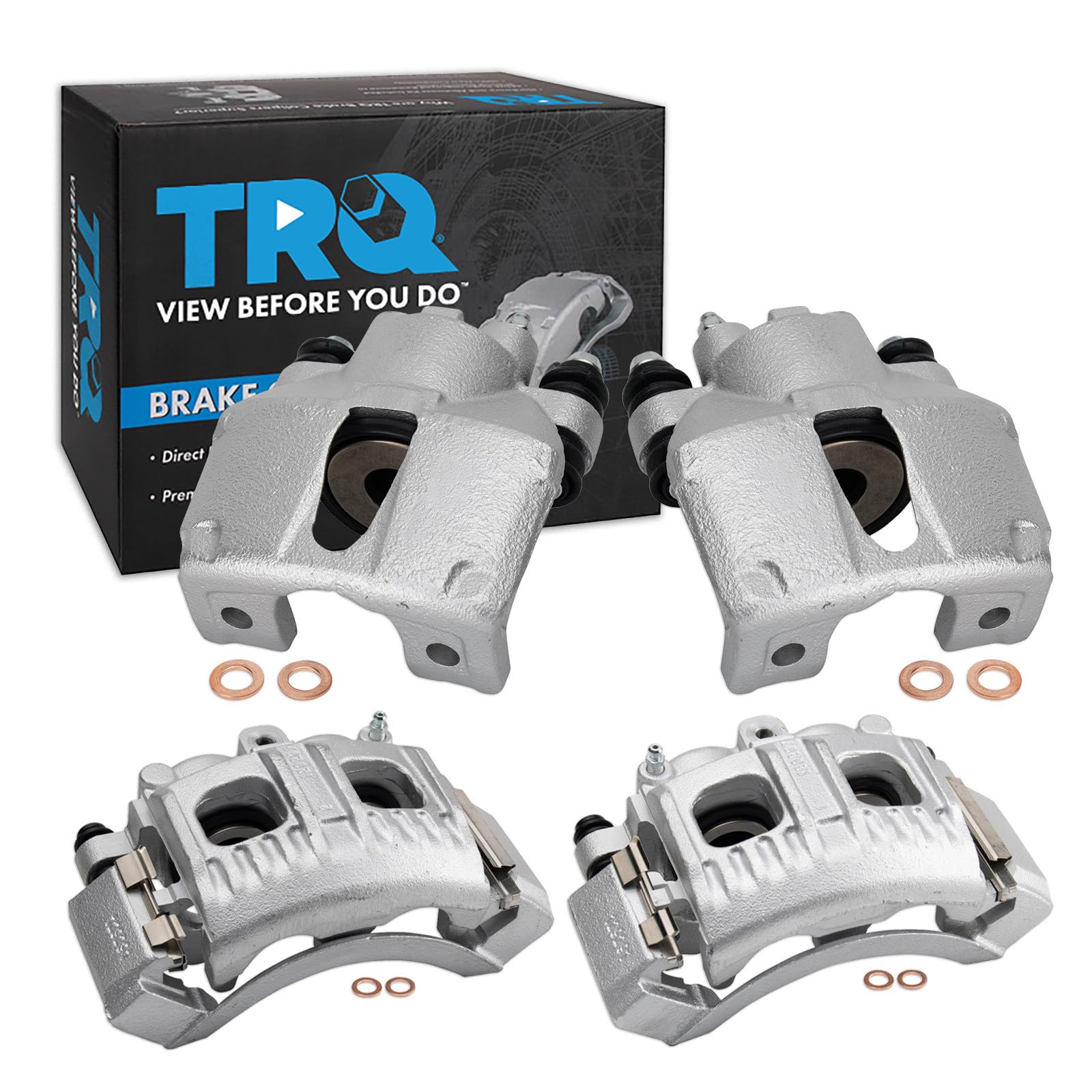 TRQ Front and Rear Brake Caliper Set Zinc Coated Brackets Compatible with 1997-2002 Ford Expedition 1999-2004 F 150 1997-1999 F 250 1998-2002 Lincoln Navigator