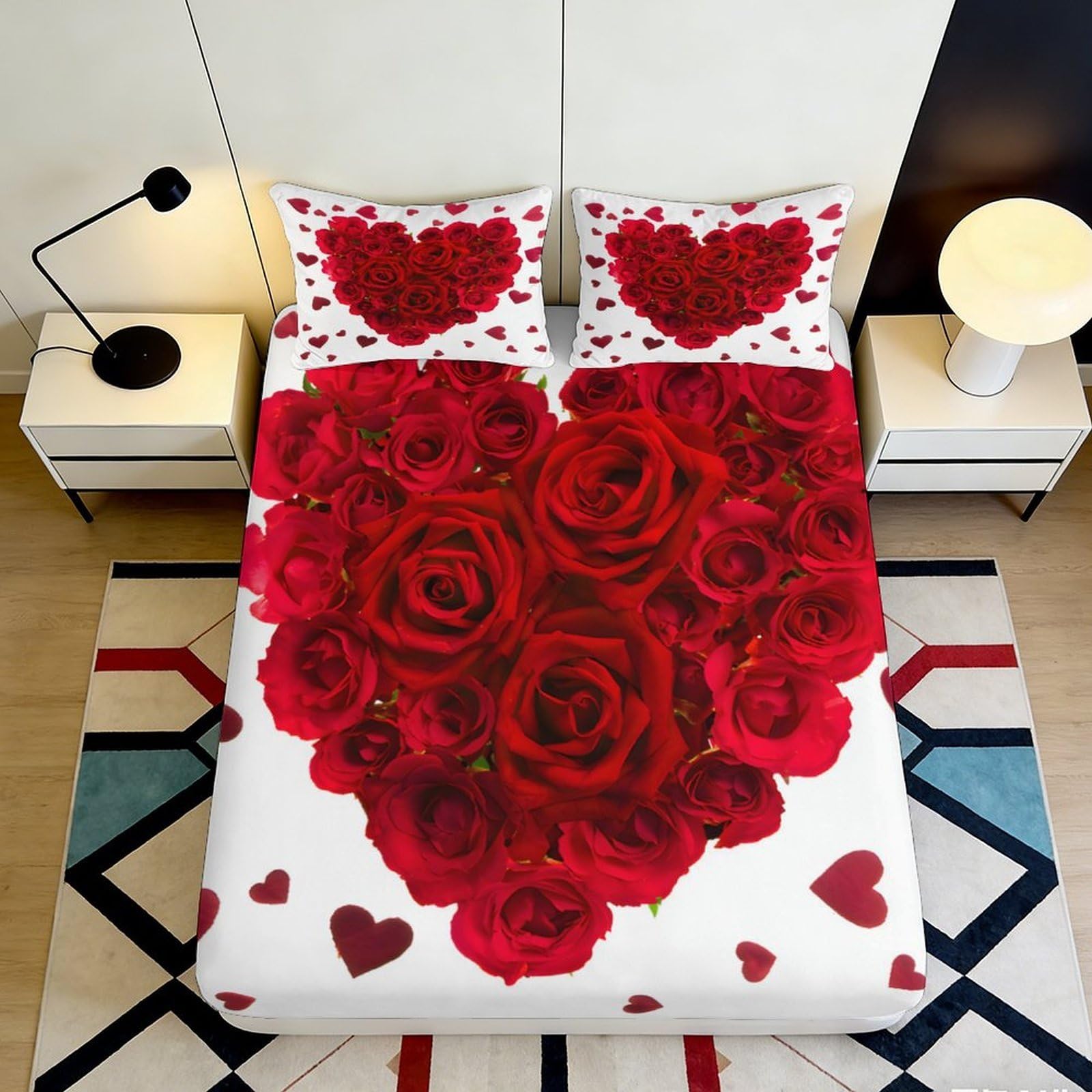 Pnayamiorkfel Style-4 3D Printed Red Rose Heart Fitted Sheet Microfiber Soft Slip-Resistant Bed Cover For Bedroom Guestroom Decor 90X200x25cm