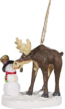 Cape Shore Moose Eating Snowman Carrot Nose Resin Christmas Tree Holiday Ornament Decoration