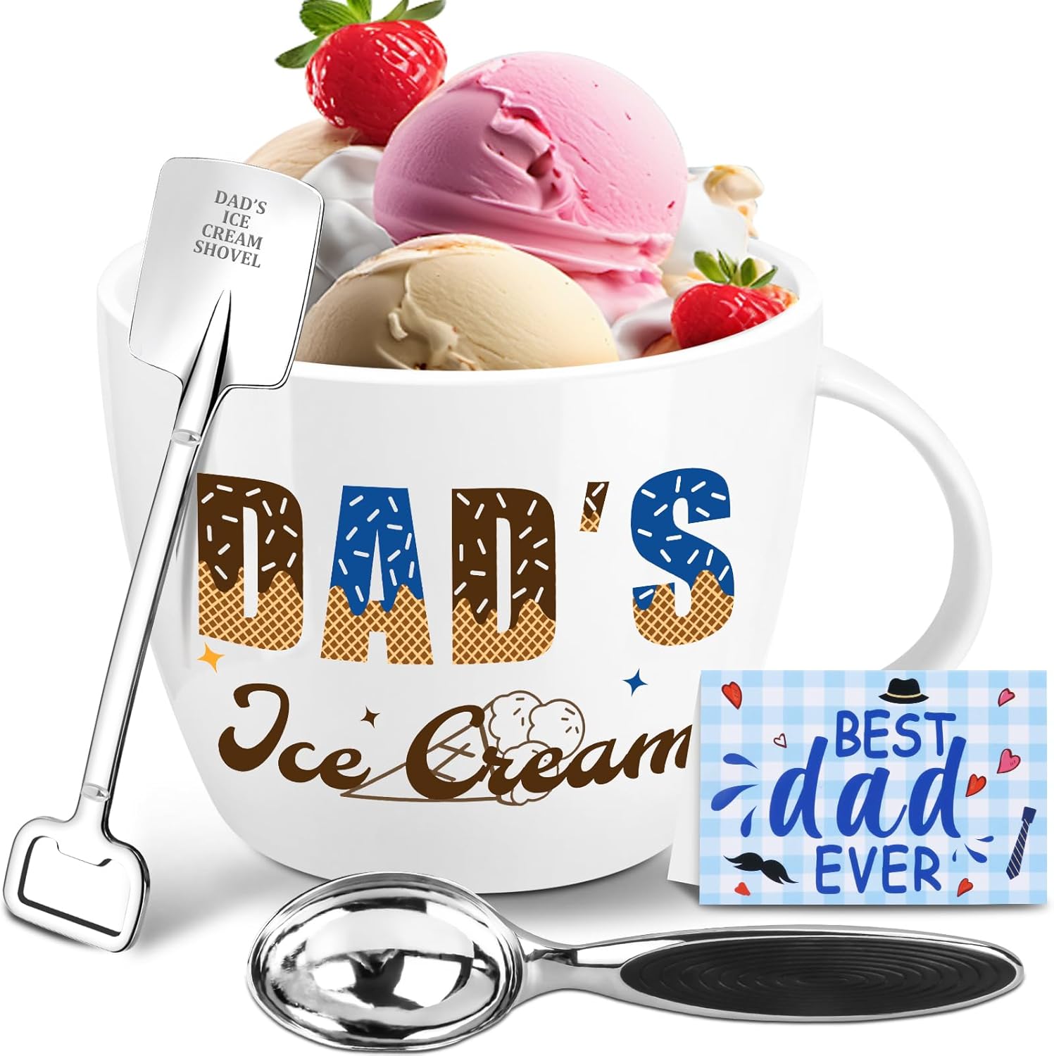 Dad Gifts, Funny Christmas Gifts for Dad Father from Daughter Son, Funny Dad's Ice Cream Bowl Scoop Shovel Spoon Set,Novelty Birthday Gift for Papa Father StepDads,Unique New Daddy gift from Wife