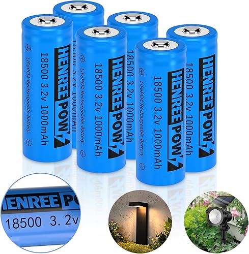 Henreepow 18500 3.2v LiFePo4 batería recargable, 3.2v LiFePo4 batería recargable 1000mAh para luces solares de jardín al aire libre, linterna