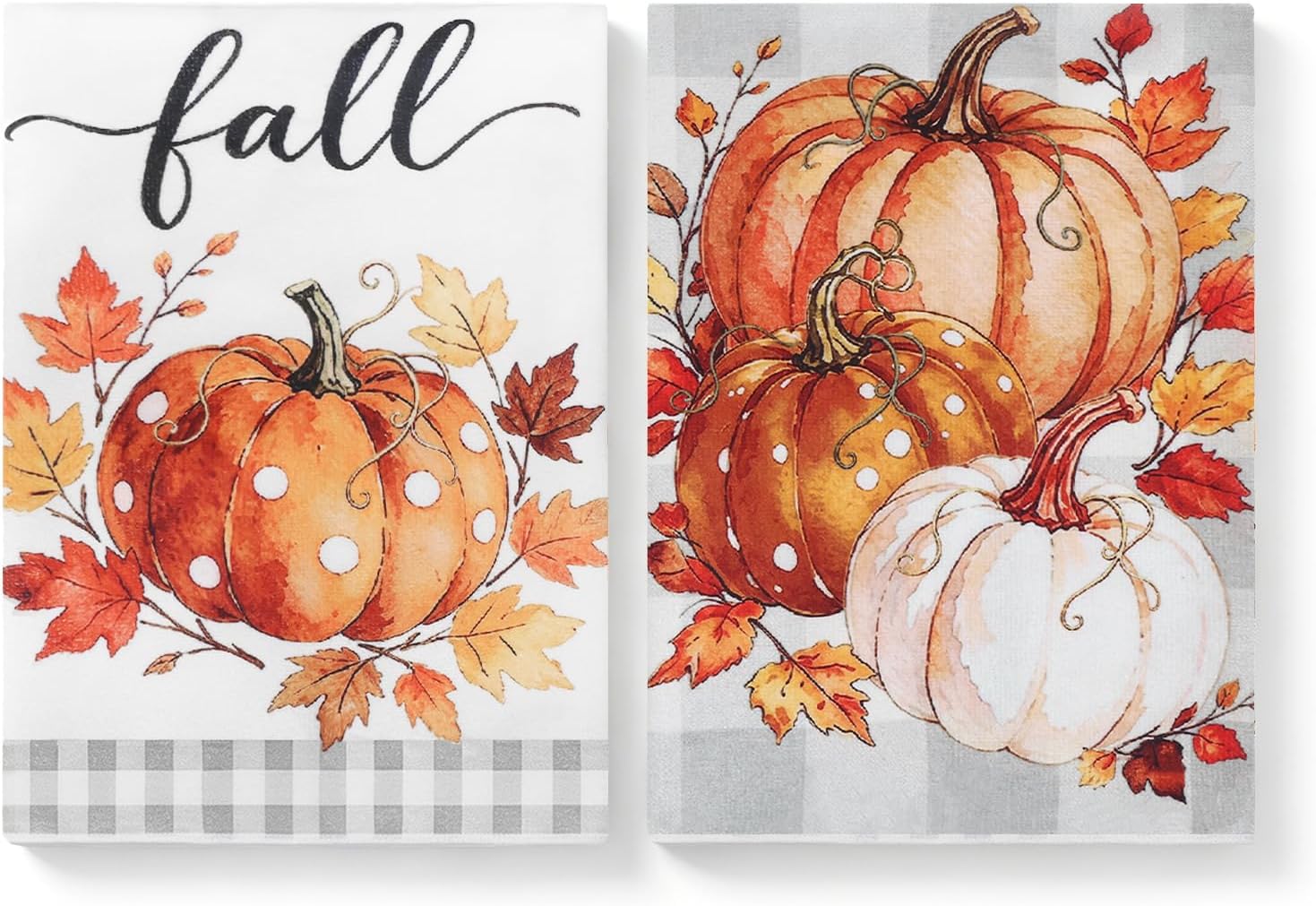 Pumpkin Fall Kitchen Towels Set of 2, 18x26 Inch Absorbent Autumn Dish Towels, Thick Thanksgiving Hand Towels for Kitchen Farmhouse Fall Decor for Home Seasonal Dish Cloths