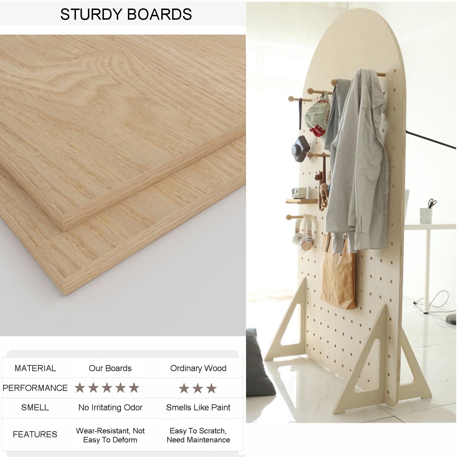 Peg Board-Raumteiler, Pegboard-Ausstellungsständer aus Holz, freistehende Pegboard-Bildschirme mit Stützfüßen, für Handelsmessen, Kunsthandwerksmessen, Heim-Wand-Organizer (weiß, Stil 2)