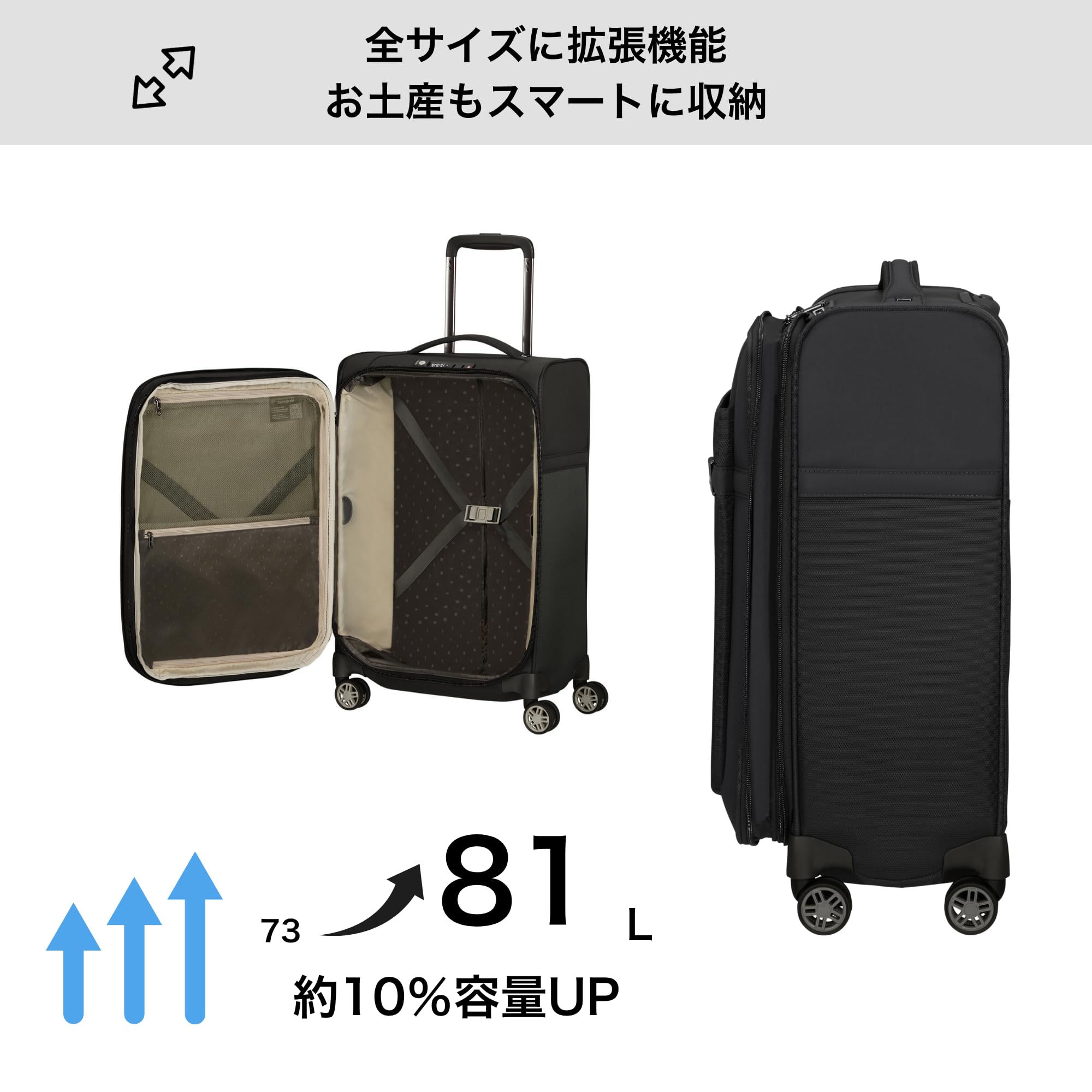 Samsonite Airea - Spinner M Expandable, walizka, 67 cm, 73,5/81,5 L, czarny (czarny)