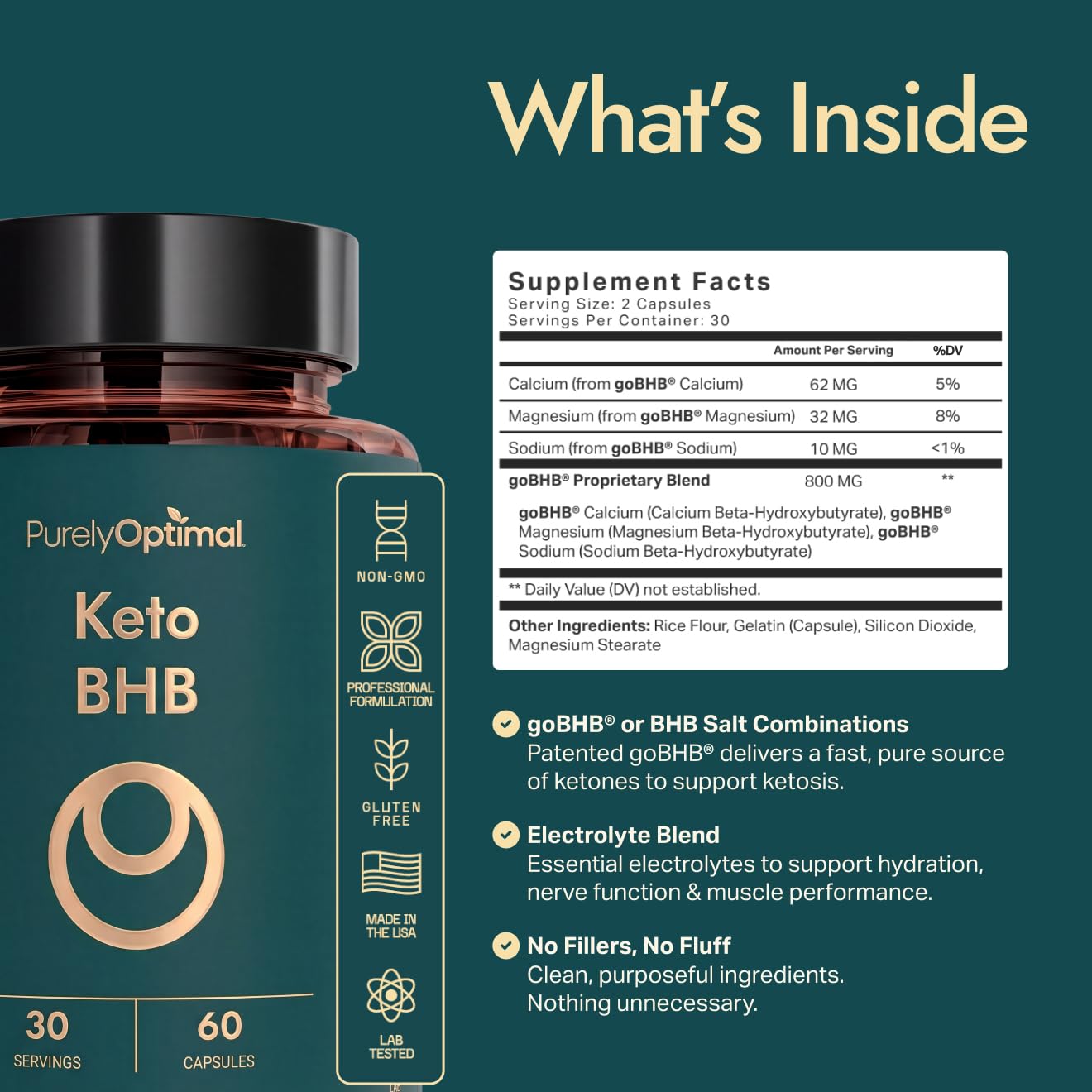 Purely Optimal Keto BHB Capsules – Exogenous Ketone Pills for Ketosis Support, Sustained Energy, Focus & Metabolism – for Women & Men, 60 Capsules — Amazon image 2