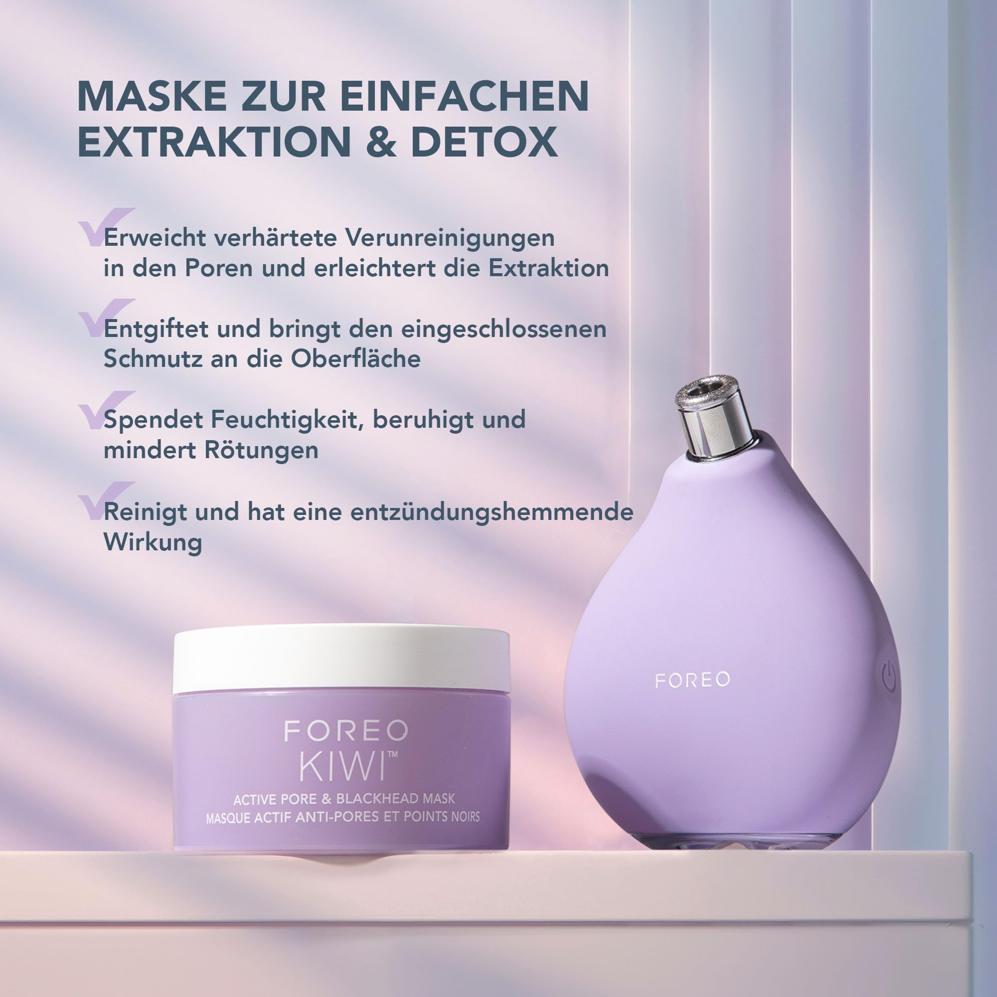 FOREO Smooth & Resurface KIWI derma Mikrodermabrasionsgerät - Mitesserentferner fürs Gesicht + KIWI™ Active Pore & Blackhead Maske, 100 g - Mitesserentferner - Tschüss-Poren-Strips-Porensauger
