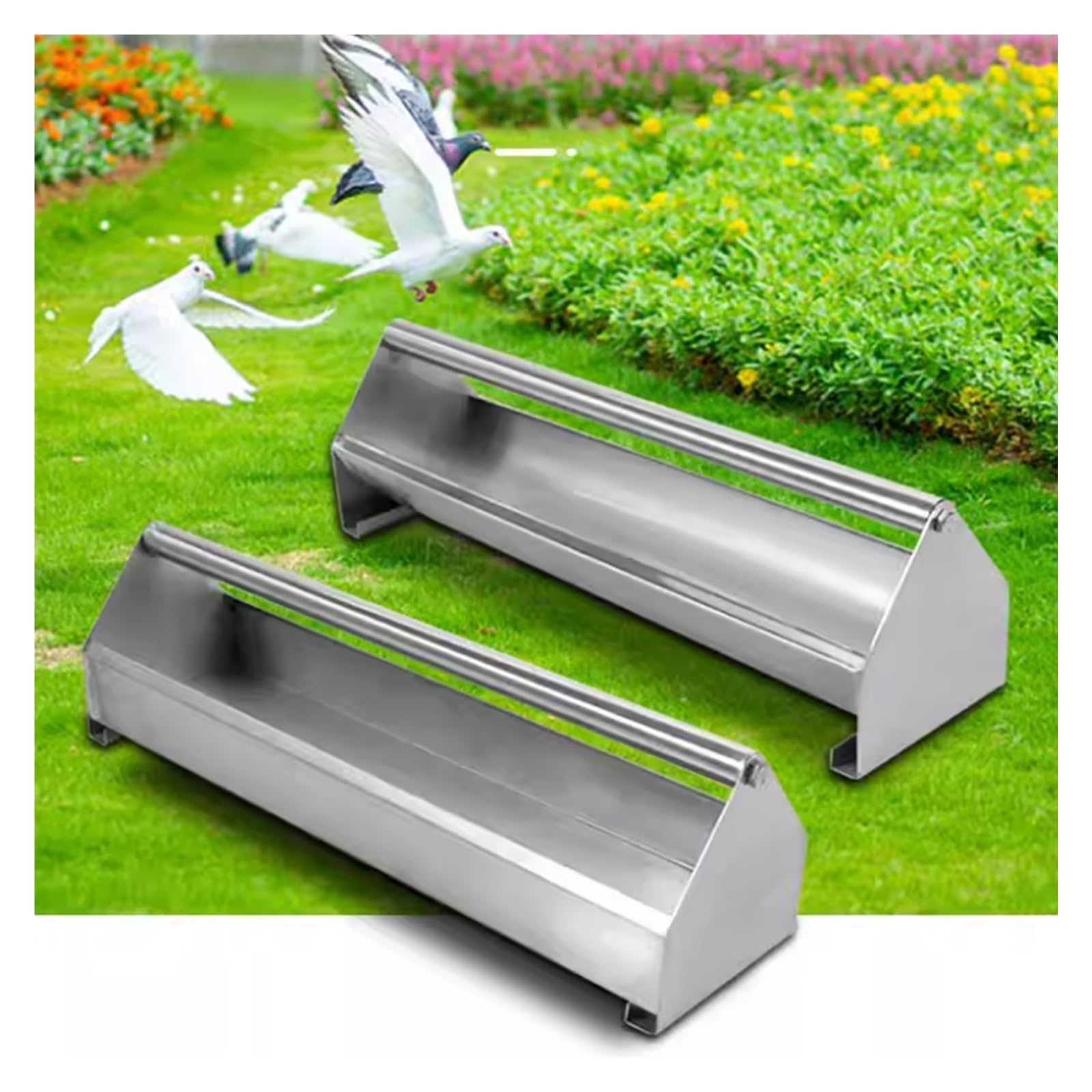 Comedero de metal para pollos, sin residuos, para patos, gansos, codornices, pavos, con barra transversal giratoria, 7.9 pulgadas
