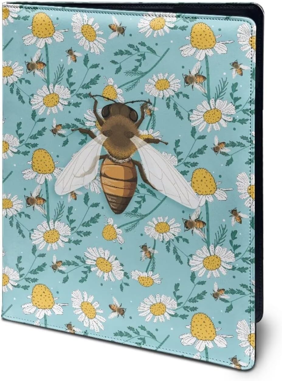 doginthehole Bee Print Padfolio Portfolio Leather Binder Document Organizer Conference Folder Executive Business Padfolio for for Men Women School Office Conference
