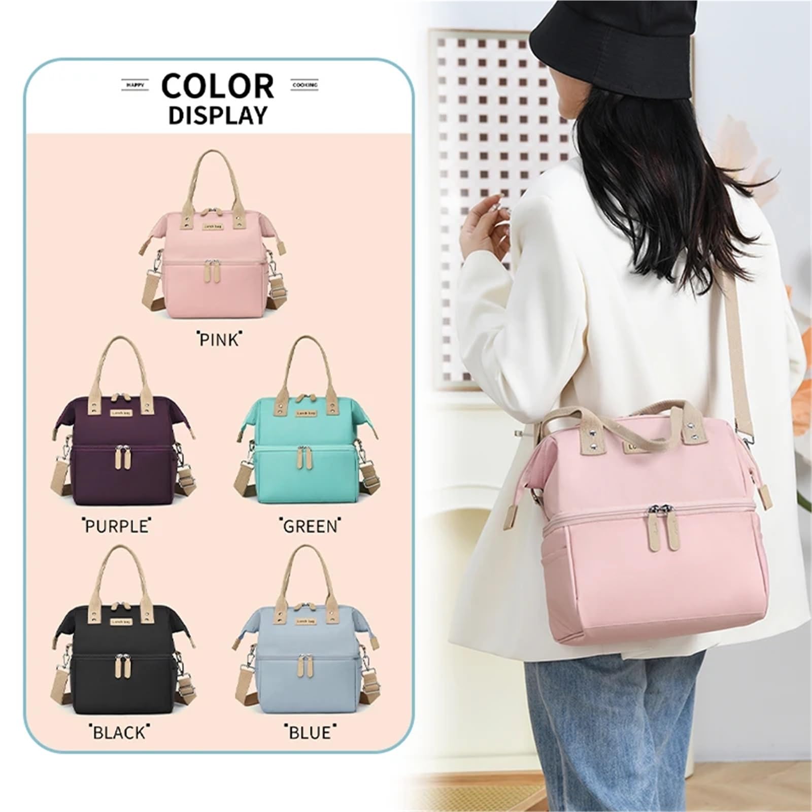 ZUC Multifunzionale doppio strato Tote Cooler Lunch Bag impermeabile grande capacità viaggio picnic Lunch box con tracolla (R)
