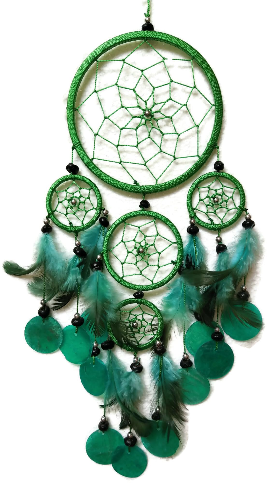 Moose546 19 inch Green Dream Catchers with Feathers and Beads Wind Chimes, Indoor Outdoor Hanging Decor D-005