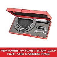 Vista 95 de Starrett 436.1 - Micrómetro exterior, tope trinquete, tuerca de bloqueo, caras de carburo, pulgadas, Negro, 1