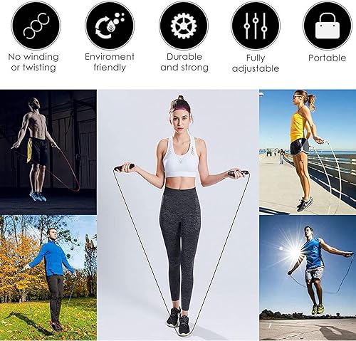Miniatura 8 de Redify Cuerda de saltar, cuerdas de saltar para fitness, para mujeres, hombres y niños, cuerda de salto de velocidad para entrenamiento con