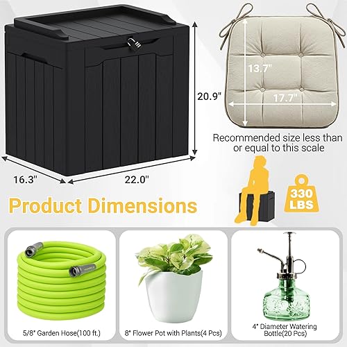 Vista 14 de Greesum Caja de resina de 100 galones, gran almacenamiento al aire libre, textura de tejido de ratán de imitación para muebles de patio