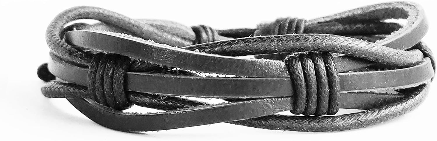 Mens Leather Bracelet Braided Black - Gift For Dad Fathers Day Cuff Wrist Band Rope Bracelet for Guys - Image 4