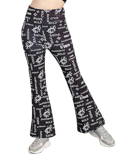 DChica High Waist Printed Flared Leggings with Pockets for Womens, Stretchable Ankle Length Palazzo Trouser Pants, Bell Bottom Trousers for Women, Activewear Leggings for Yoga, Zumba & Cardio