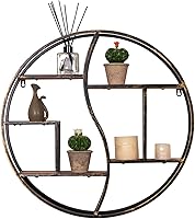 Vista 11 de Estante redondo de pared, estante circular de metal de 24 pulgadas, estantes flotantes de madera, estante organizador de exhibición plateado rústico