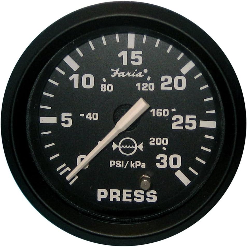 1 Faria Euro Black 2" Water Pressure Gauge Kit 30 PSI