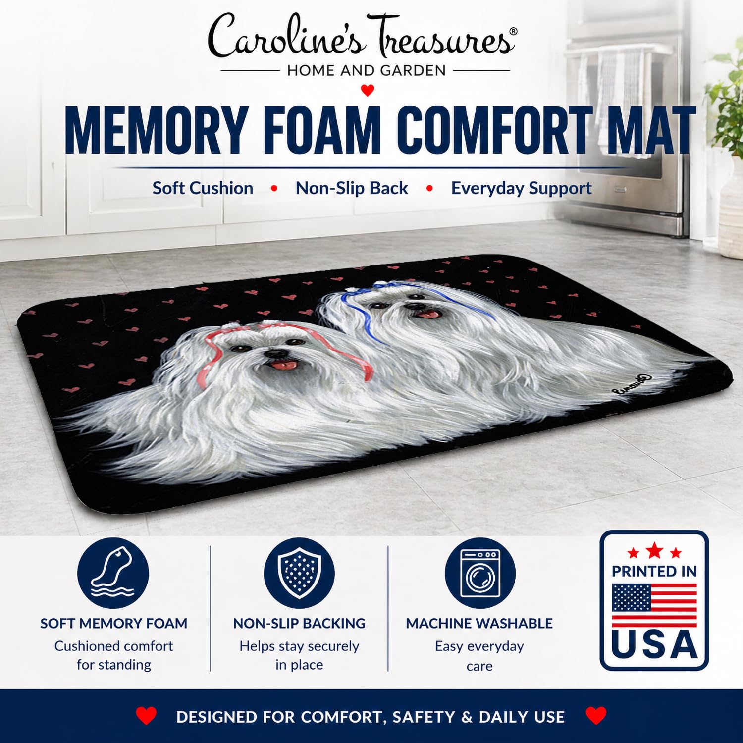 Caroline's Treasures Maltese Sweethearts Memory-Foam-Matte, maschinenwaschbar Fußmatten, Schaum, Mehrfarbig, 19 X 27