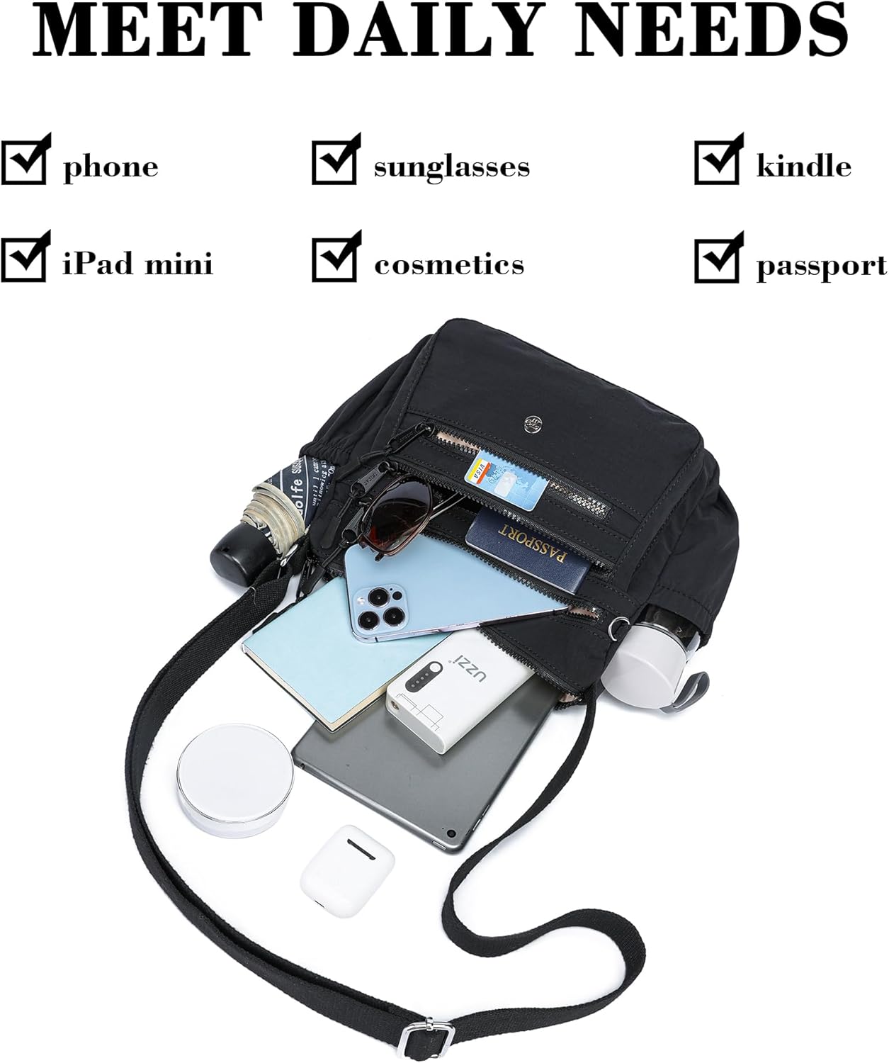 AOCINA Crossbody Bags for Women Multi Pocket Nylon Lightweight Ladies Purses Messenger Shoulder Handbags Satchel Travel Bag - Image 7