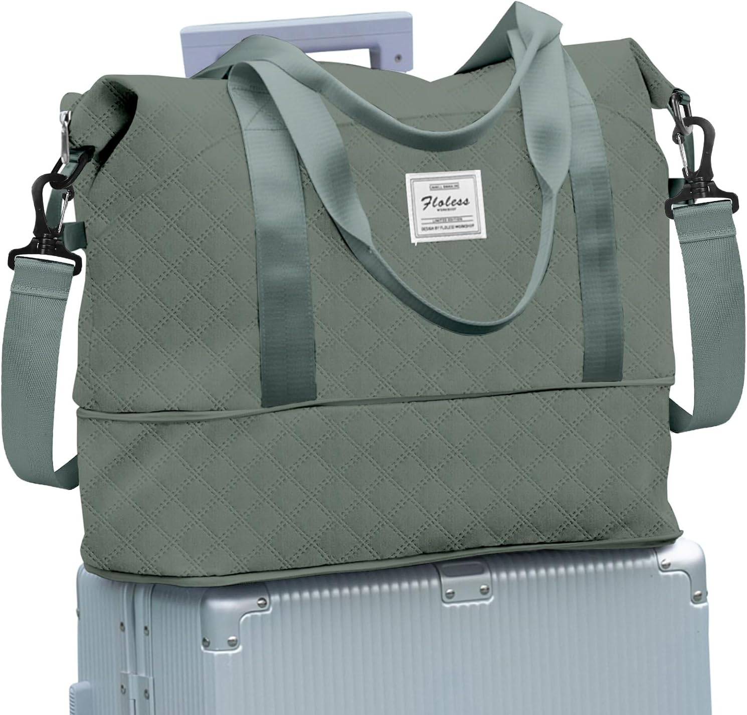 SEAFEW Sac de Voyage Femme Sac fourre-Tout de Sport Imperméable pour Week-End, Cabine Avion Ryanair Bagage Cabine 40x20x25 Easyjet 45x36x20 Extensible pour Travel Gym Danse,B10-vert