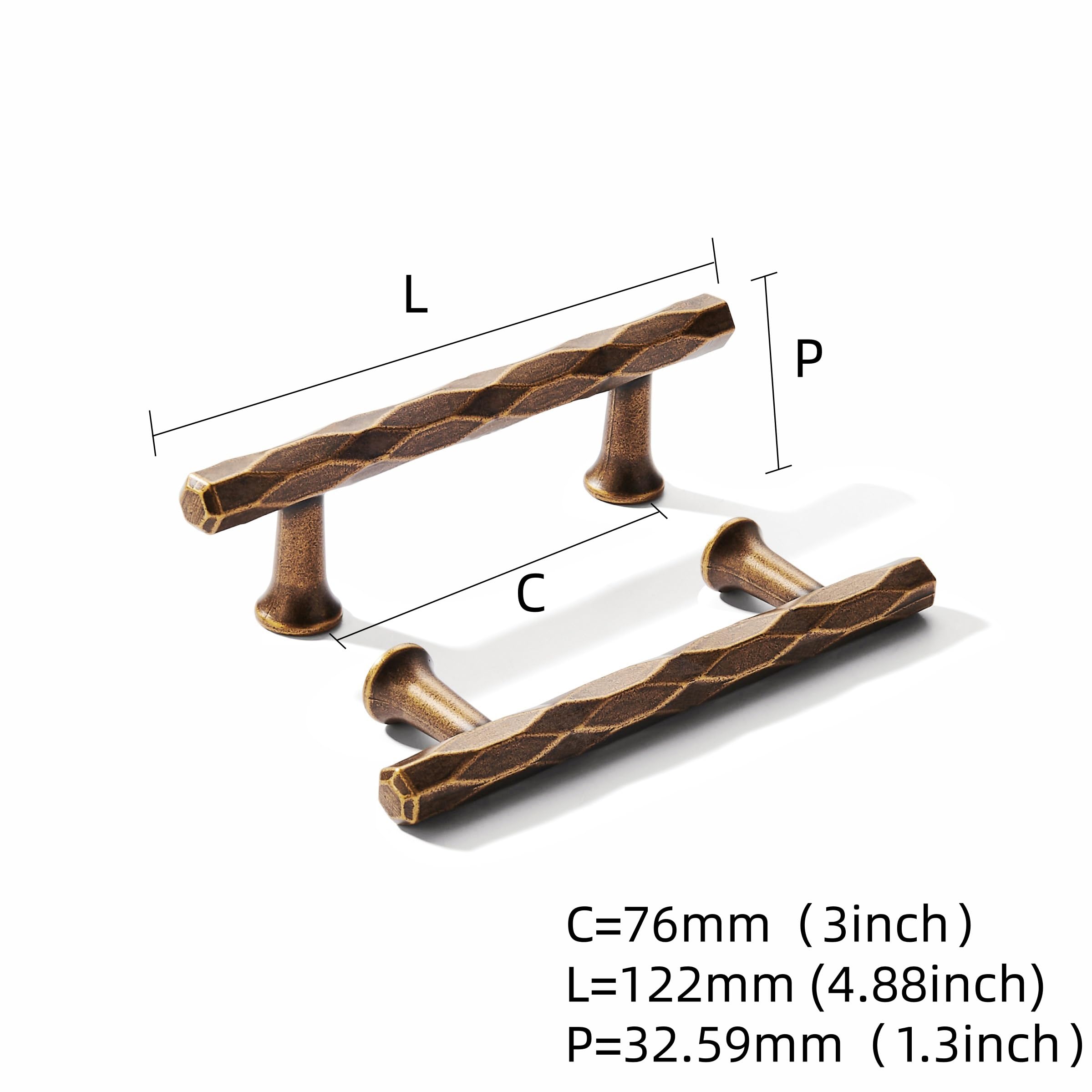 KHTUMEWARE-80452 Antique Brass Cabinet Pulls CTC 3 in (76 mm) 5-Pack in Antique Brass — KHTUMEWARE