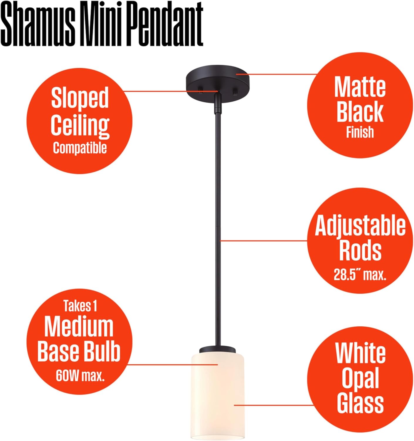 Westinghouse Lighting Shamus Traditional One-Light Indoor Mini Pendant Light, Matte Black Finish
