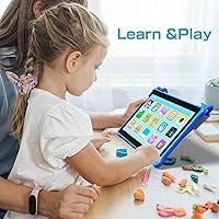 Vista 8 de PRITOM Tabletas para niños de 10 pulgadas Android 13, tableta con cordón 64GB, Quad-Core, pantalla HD IPS, WiFi, cámara dual, tableta para niños Azul