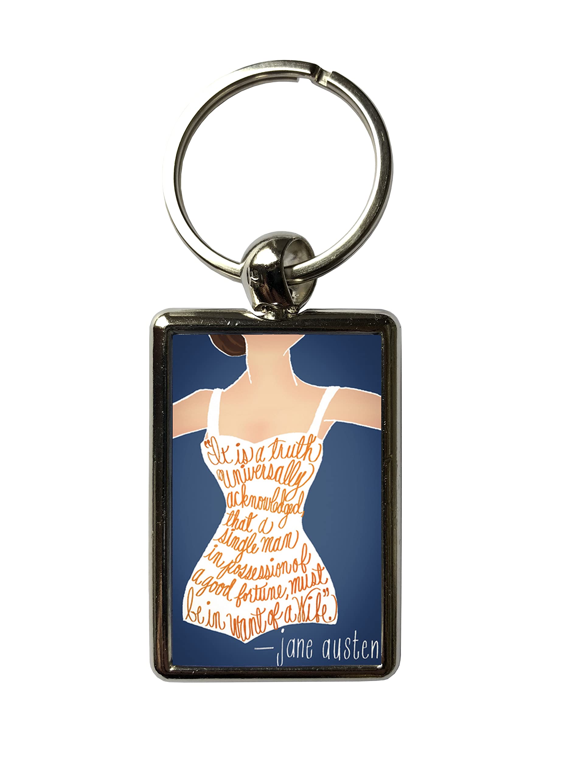Super Universe Unisex Silver Jane Austen Pride And Prejudice Quote Metal Keyring 3 X 4.5 Cm