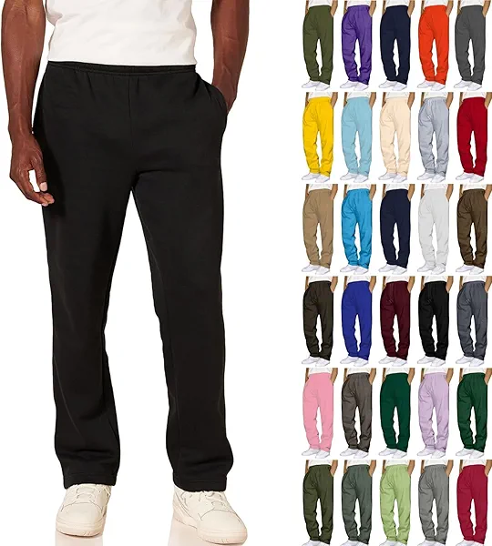 Baggy Sweatpants Men Wide Leg Sweat Pants Mens Clothing Casual Athletic Workout Straight Leg Open Bottom Sweatpants Fleece Lined Jogger with Pockets Fall Winter Clothes Black