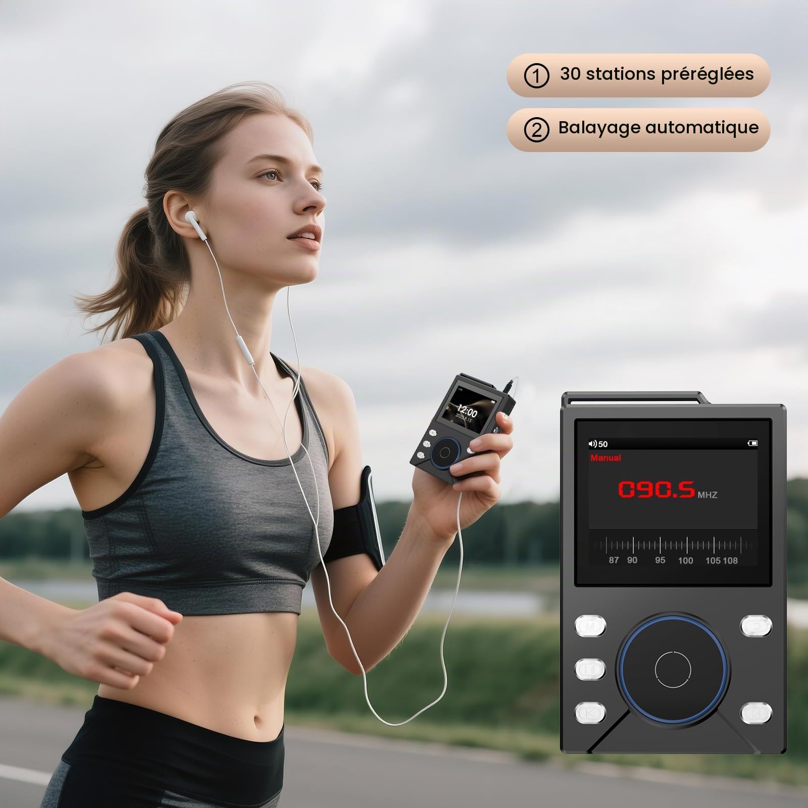 Gueray Lecteur MP3 HiFi 16GB avec Bluetooth 5.3 - Lecteur Audio Numérique Haute Résolution sans Perte, Supporte Radio FM, Enregistreur Vocal, Carte Mémoire 64GB (Extension jusqu'à 256GB)